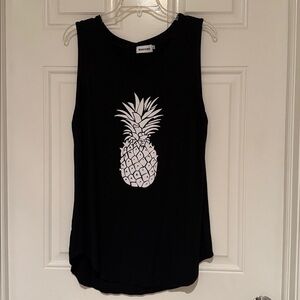 Cute Black Tank Top with White Pineapple Design
